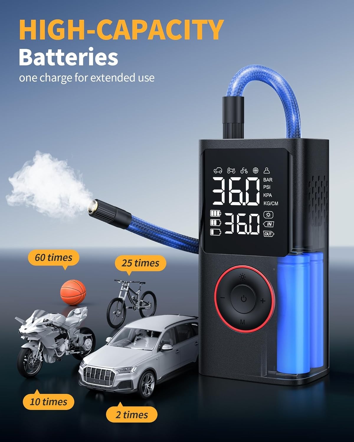 Tire Inflator Portable Air Compressor for Auto, Motorcycle, Bicycle, Balls