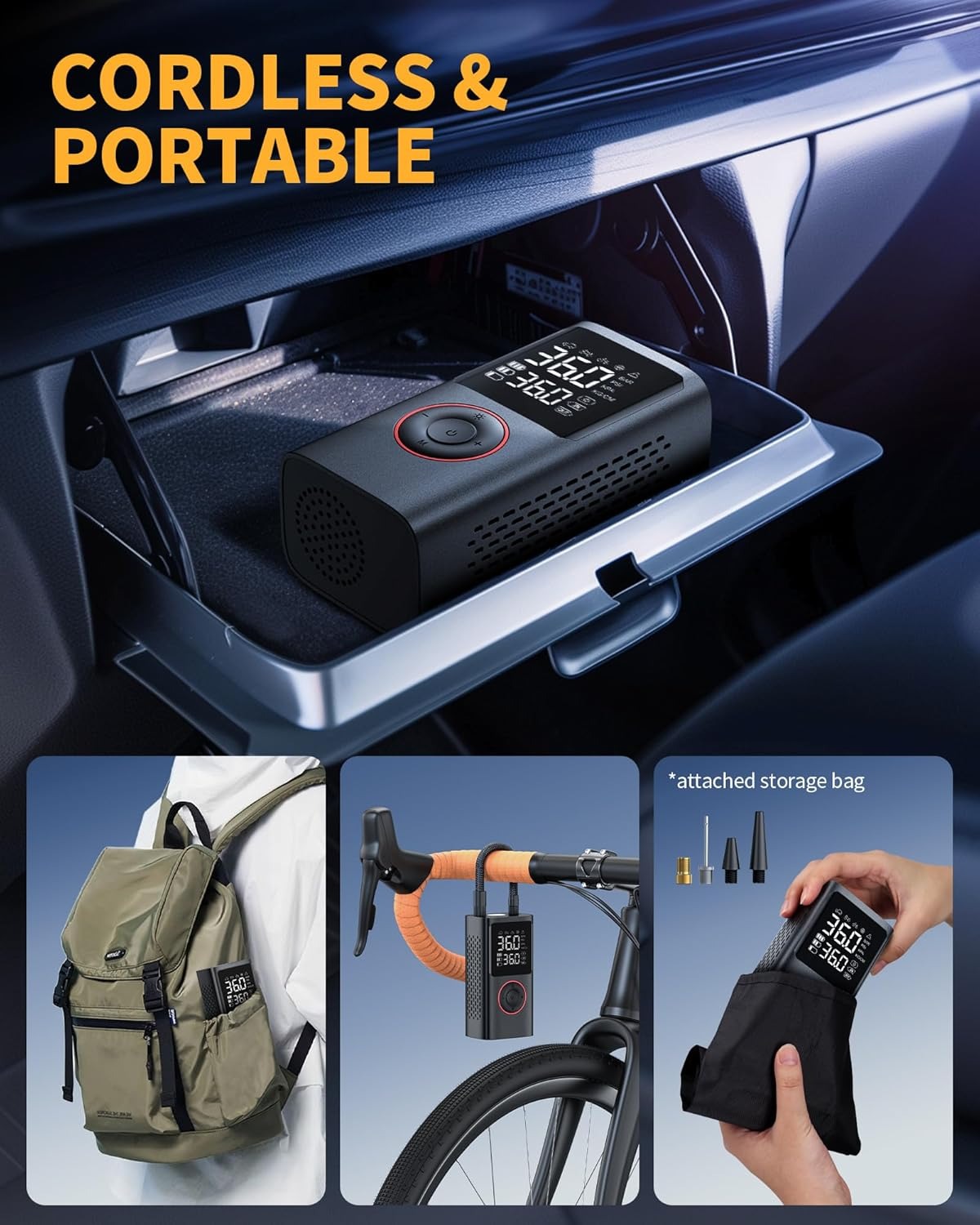 Tire Inflator Portable Air Compressor for Auto, Motorcycle, Bicycle, Balls
