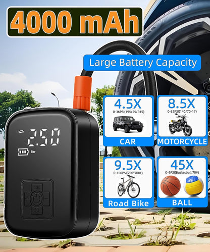 Car Wireless Air Pump Inflator Air Compressor Tire Pressure Detection for Bicycles, Motorcycles
