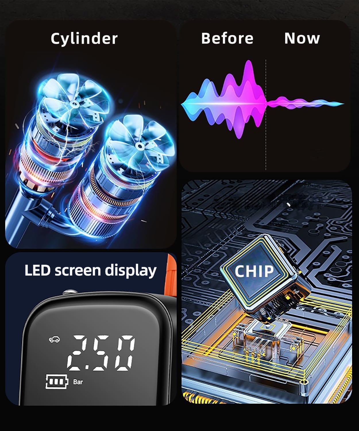 Car Wireless Air Pump Inflator Air Compressor Tire Pressure Detection for Bicycles, Motorcycles