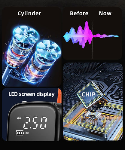 Car Wireless Air Pump Inflator Air Compressor Tire Pressure Detection for Bicycles, Motorcycles