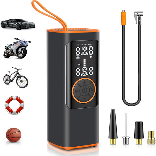 Tire Inflator Portable Air Compressor, 150PSI Aluminum Alloy Air Pump for Car Tires, Tire Pump with Digital Pressure Gauge & Emergency Light, 6X Faster Portable Tire Pump for Car, Ball, Bike, Motor