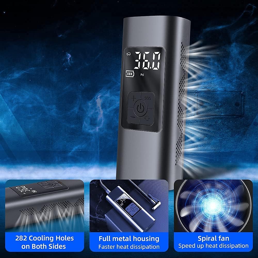 Fast Inflation: Electric Air Pump 6000 mAh Battery Compressor Universal 150 PSI Bicycle Pump Electric Mini with SOS LED for Car Tyres Bicycle Motorcycle Includes 2 Inflatable Tubes
