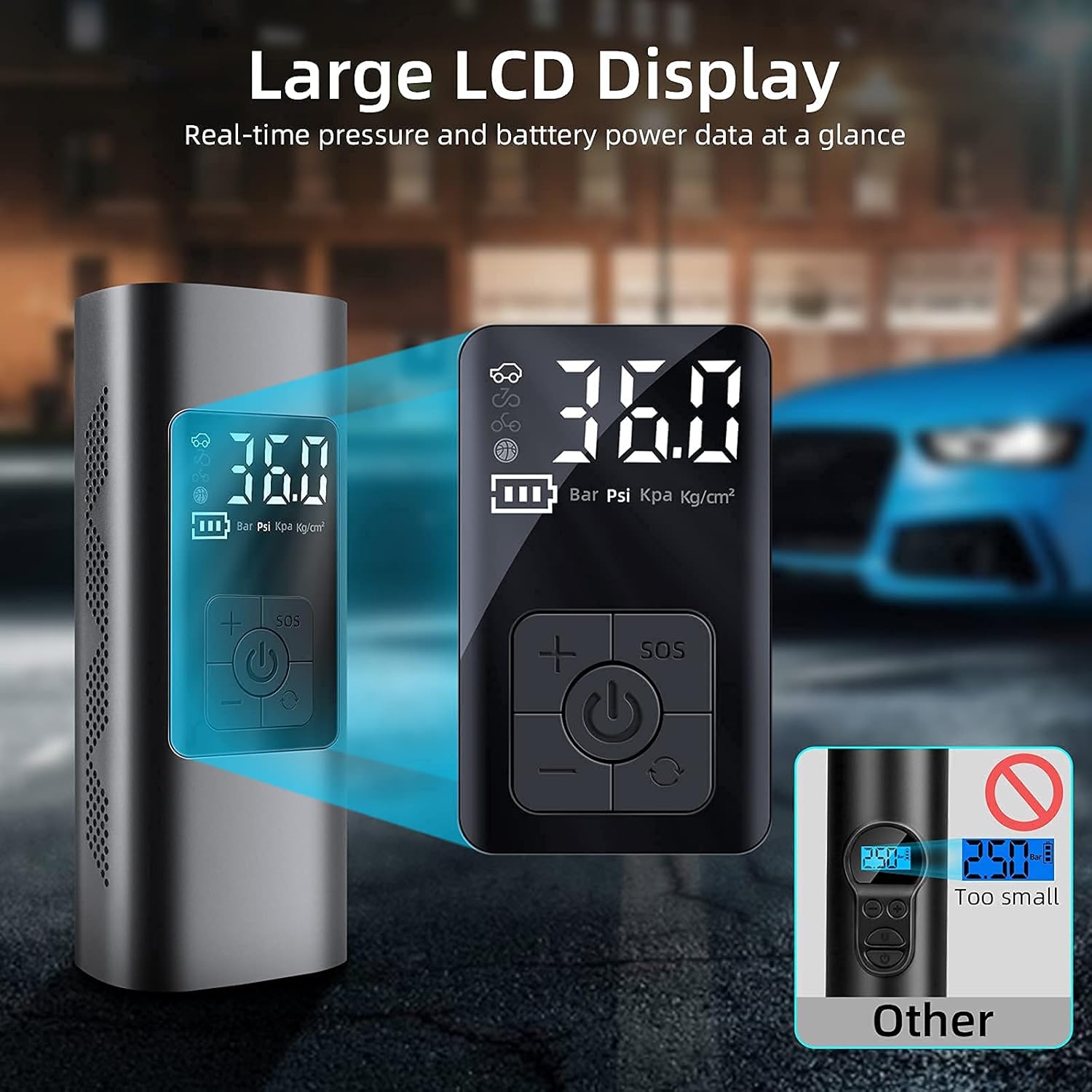 Fast Inflation: Electric Air Pump 6000 mAh Battery Compressor Universal 150 PSI Bicycle Pump Electric Mini with SOS LED for Car Tyres Bicycle Motorcycle Includes 2 Inflatable Tubes