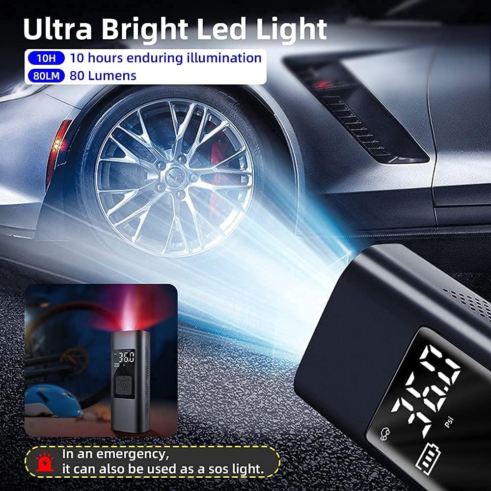 Fast Inflation: Electric Air Pump 6000 mAh Battery Compressor Universal 150 PSI Bicycle Pump Electric Mini with SOS LED for Car Tyres Bicycle Motorcycle Includes 2 Inflatable Tubes