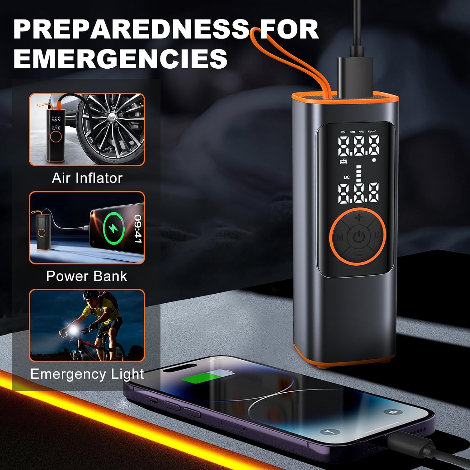 Tire Inflator Portable Air Compressor, 150PSI Aluminum Alloy Air Pump for Car Tires, Tire Pump with Digital Pressure Gauge & Emergency Light, 6X Faster Portable Tire Pump for Car, Ball, Bike, Motor