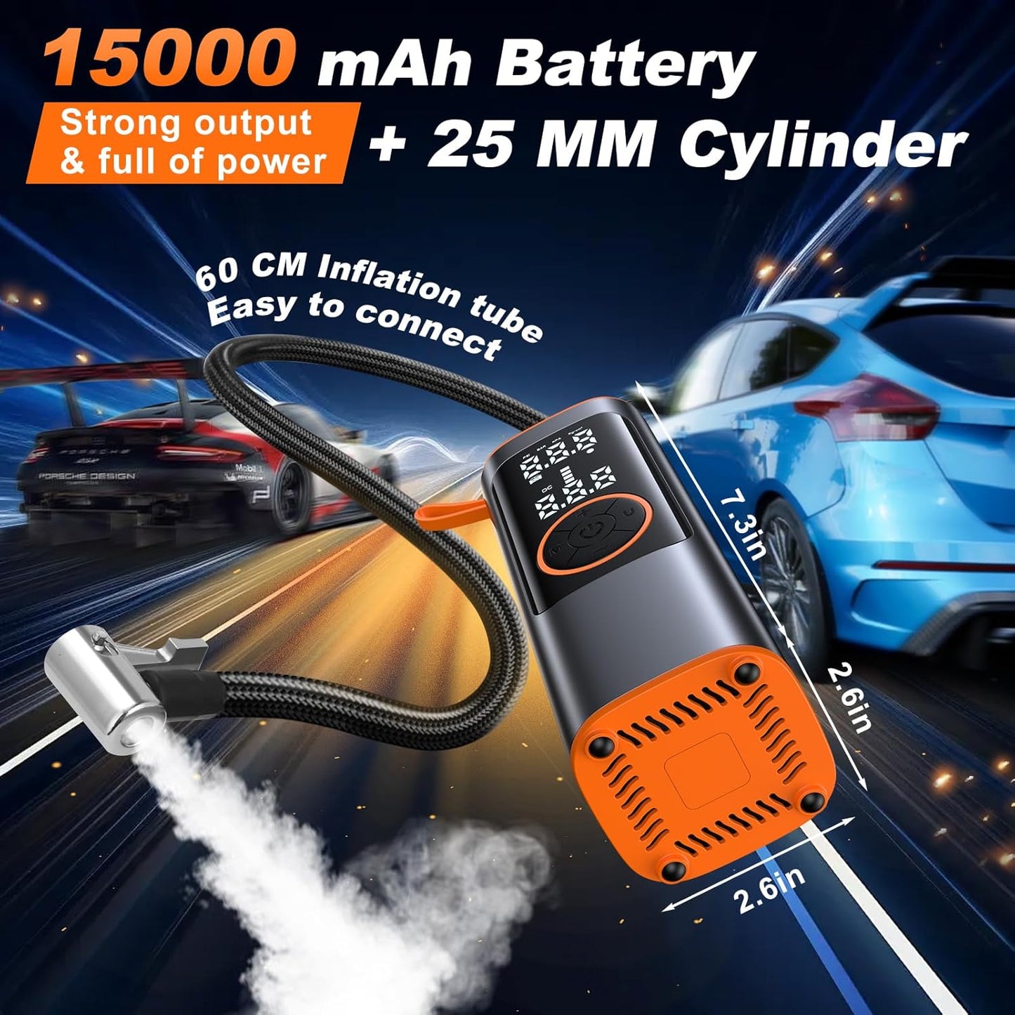 Tire Inflator Portable Air Compressor, 150PSI Aluminum Alloy Air Pump for Car Tires, Tire Pump with Digital Pressure Gauge & Emergency Light, 6X Faster Portable Tire Pump for Car, Ball, Bike, Motor