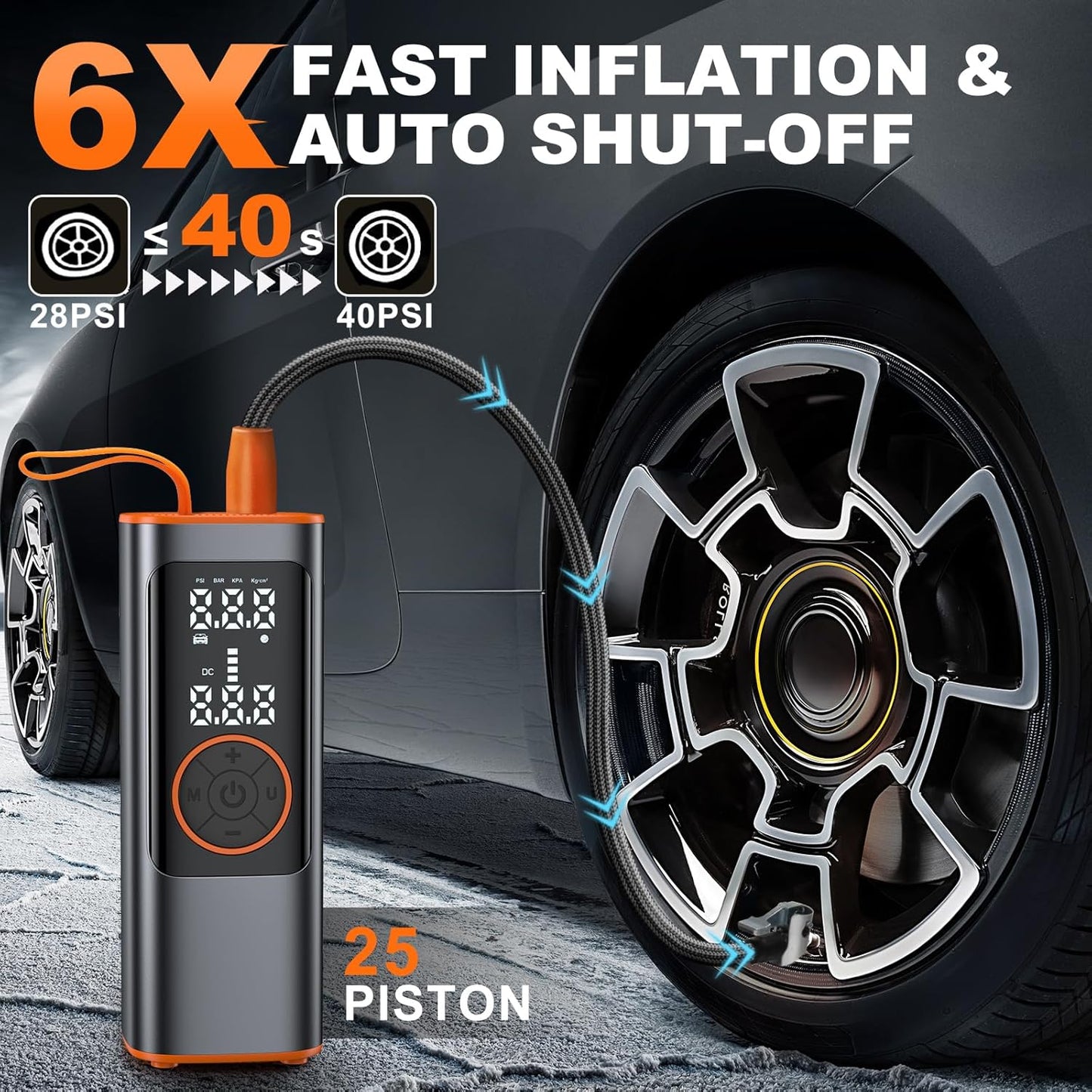 Tire Inflator Portable Air Compressor, 150PSI Aluminum Alloy Air Pump for Car Tires, Tire Pump with Digital Pressure Gauge & Emergency Light, 6X Faster Portable Tire Pump for Car, Ball, Bike, Motor