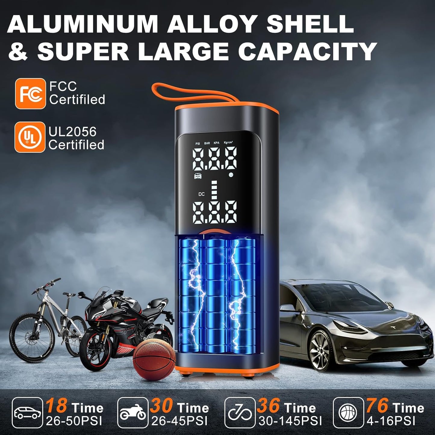 Tire Inflator Portable Air Compressor, 150PSI Aluminum Alloy Air Pump for Car Tires, Tire Pump with Digital Pressure Gauge & Emergency Light, 6X Faster Portable Tire Pump for Car, Ball, Bike, Motor