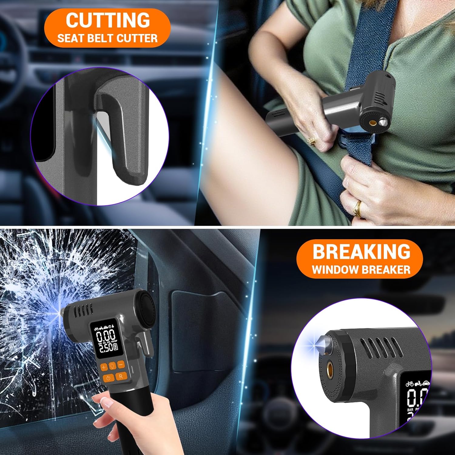 Tire Inflator Portable Air Compressor,180PSI & 6X Faster Air Pump for Car Tires,8 IN1 Bike pump with Digital Pressure Gauge and Auto Shut-Off,Cordless Tire Inflator for Ball Motorcycle