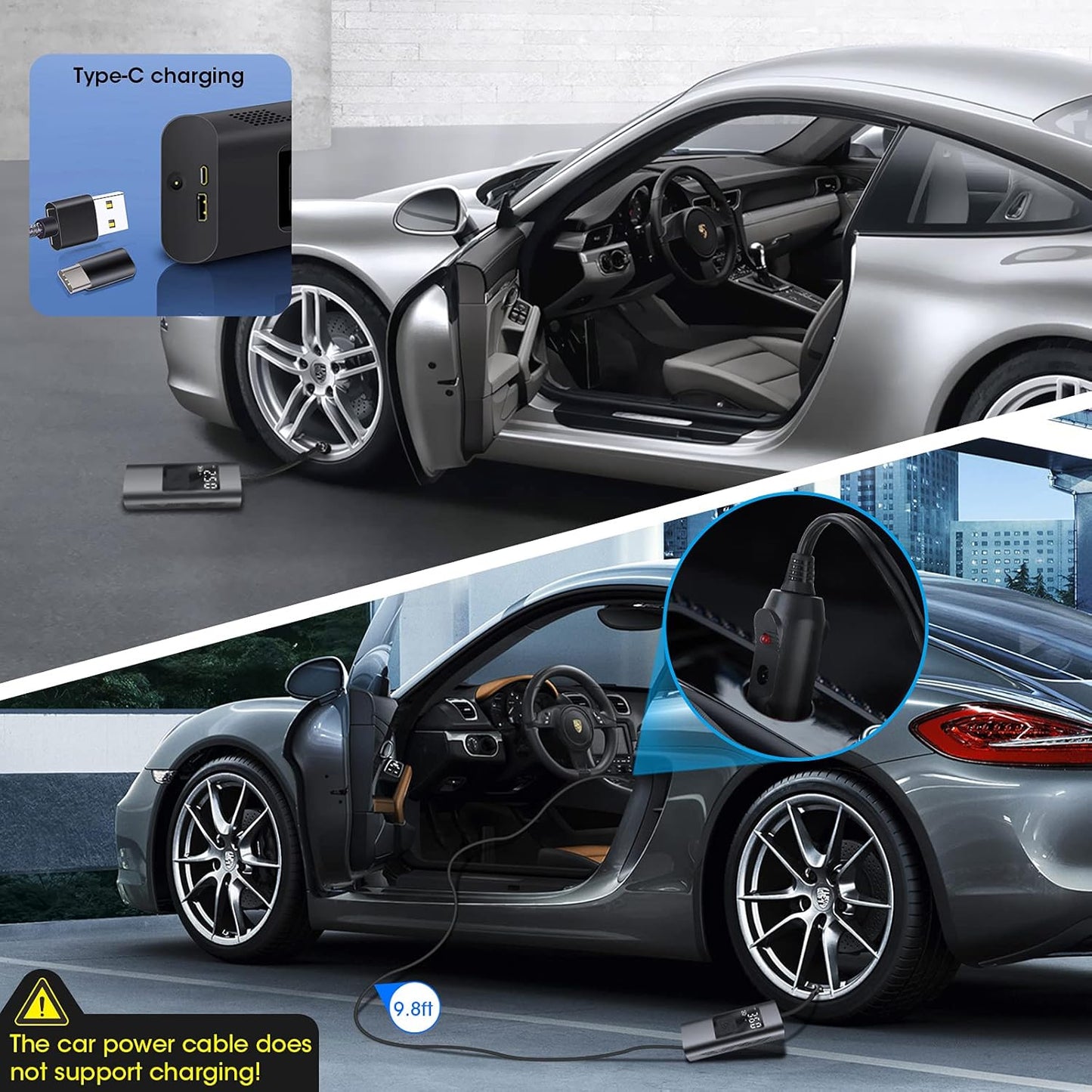 Fast Inflation: Electric Air Pump 6000 mAh Battery Compressor Universal 150 PSI Bicycle Pump Electric Mini with SOS LED for Car Tyres Bicycle Motorcycle Includes 2 Inflatable Tubes