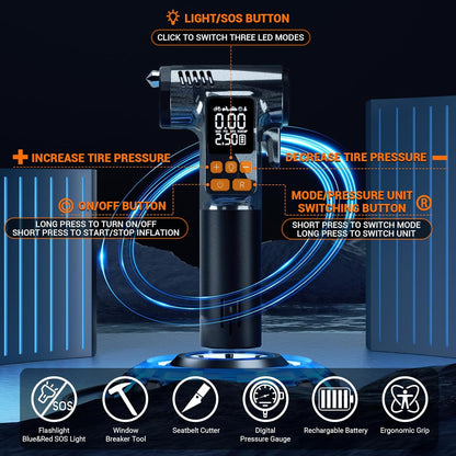 Tire Inflator Portable Air Compressor,180PSI & 6X Faster Air Pump for Car Tires,8 IN1 Bike pump with Digital Pressure Gauge and Auto Shut-Off,Cordless Tire Inflator for Ball Motorcycle